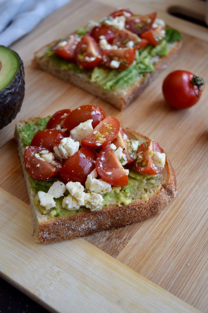 toast with avocado, tomato and feta