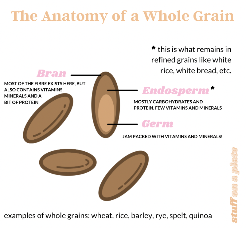 Diagram and text with anatomy of a whole grain
