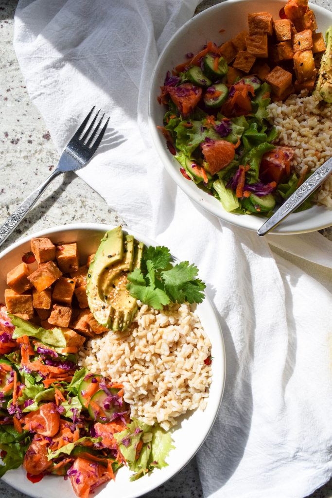 2 tofu bowls, one in the shade