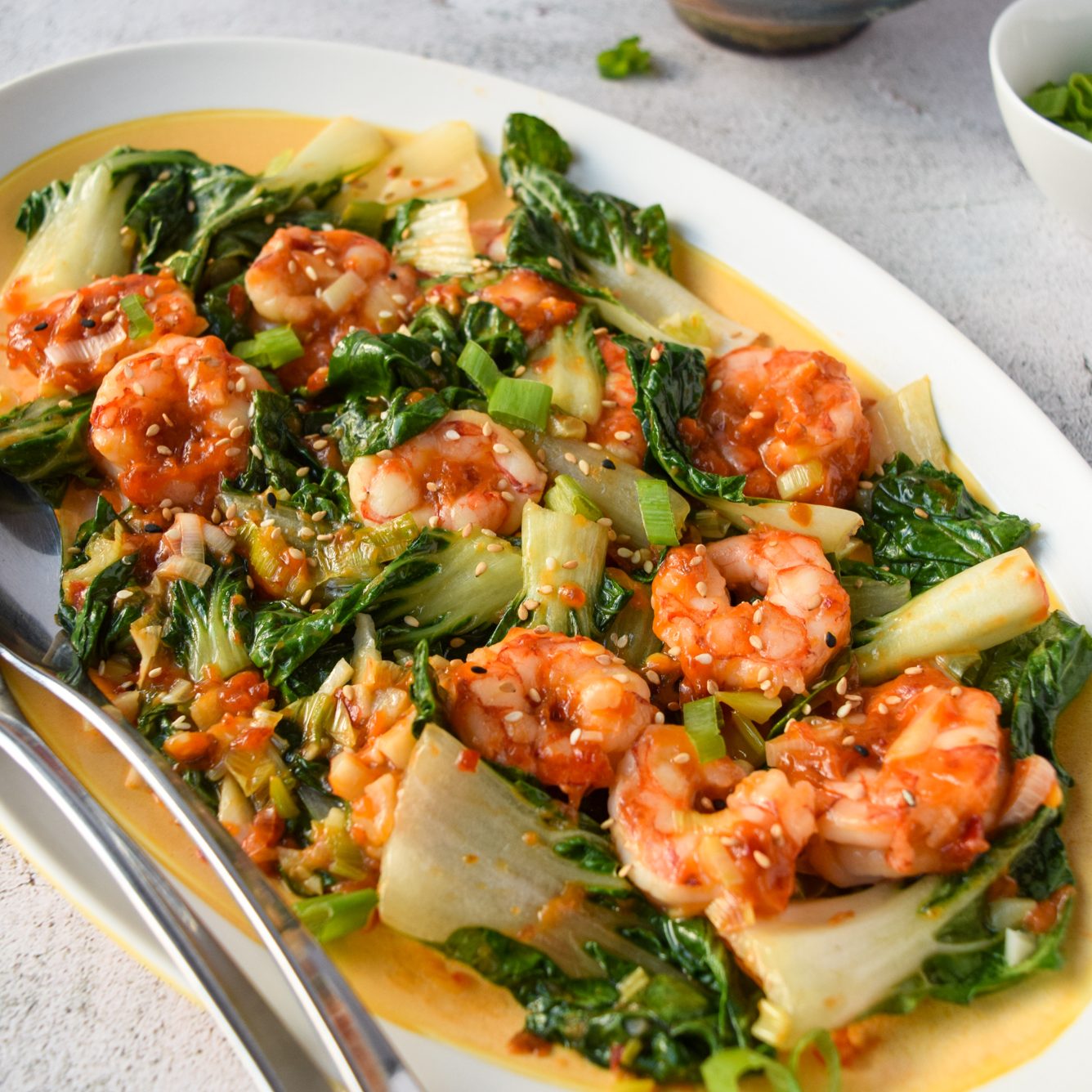 spicy-garlic-butter-shrimp-and-baby-bok-choy-stuff-on-a-plate